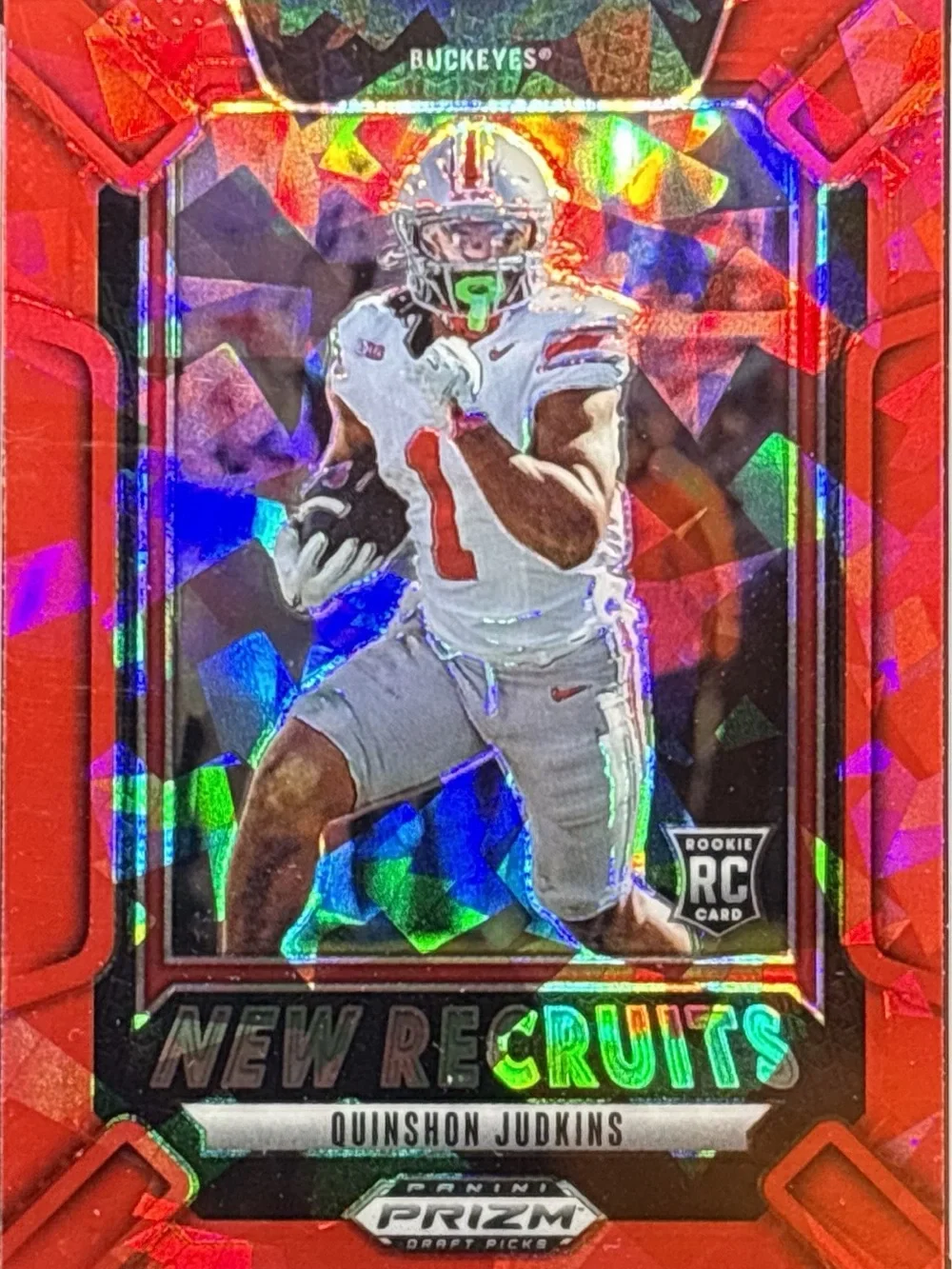 Panini Prizm New Recruits Quinxhon Judkins Red Holo Prizm Rookie Football Card